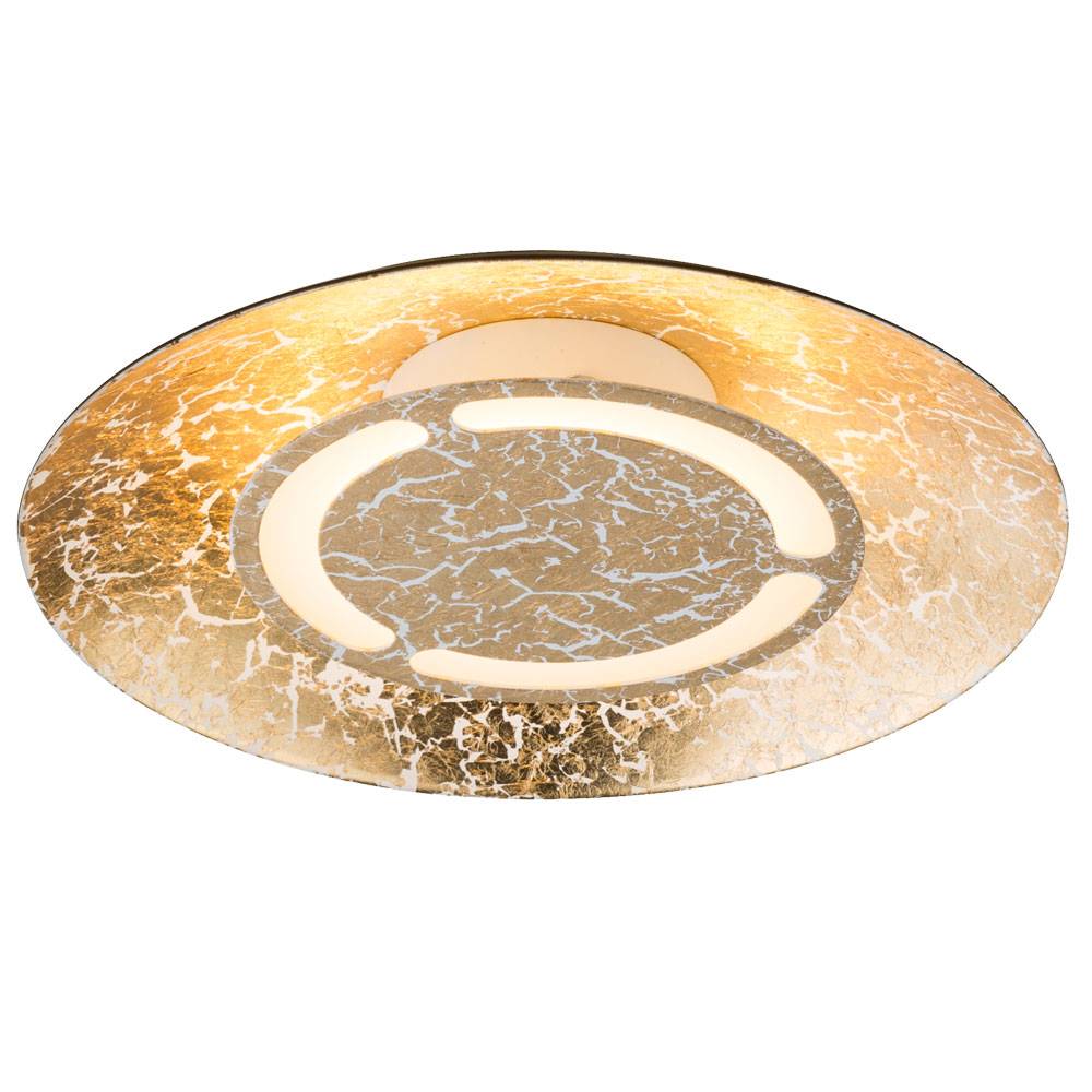 LED Deckenleuchte gold Wohnzimmerleuchte Esszimmerlampe, weiß patiniert, 12W 960lm 3000K, DxH 34,5 x 7,3 cm