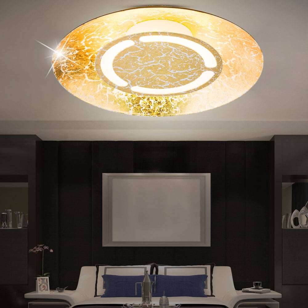 LED Deckenleuchte gold Wohnzimmerleuchte Esszimmerlampe, weiß patiniert, 12W 960lm 3000K, DxH 34,5 x 7,3 cm