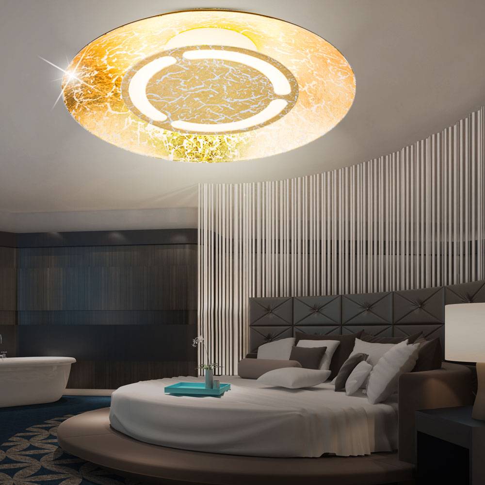 LED Deckenleuchte gold Wohnzimmerleuchte Esszimmerlampe, weiß patiniert, 12W 960lm 3000K, DxH 34,5 x 7,3 cm