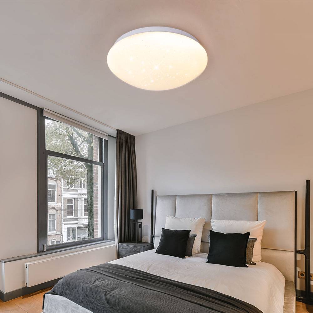 LED Deckenleuchte Deckenlampe Wohnzimmerleuchte rund weiß mit Sterneneffekt, Metall Kunststoff, 1x LED 8 Watt 560 lm warmweiß, DxH 21,5 x 7,8cm
