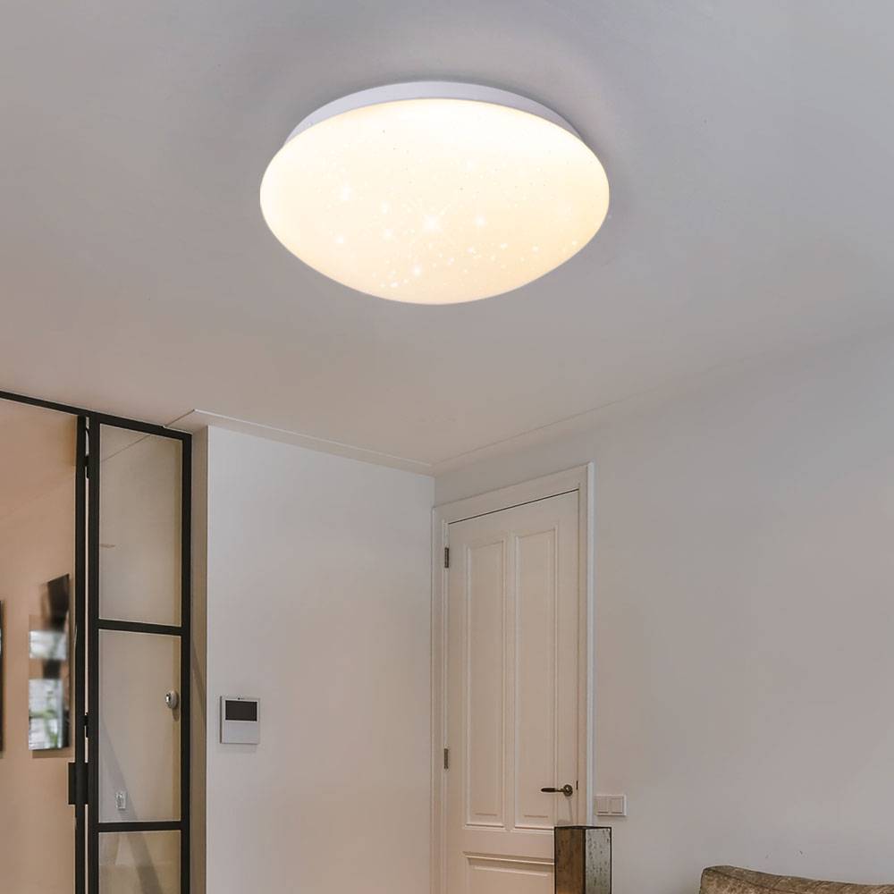 LED Deckenleuchte Deckenlampe Wohnzimmerleuchte rund weiß mit Sterneneffekt, Metall Kunststoff, 1x LED 8 Watt 560 lm warmweiß, DxH 21,5 x 7,8cm