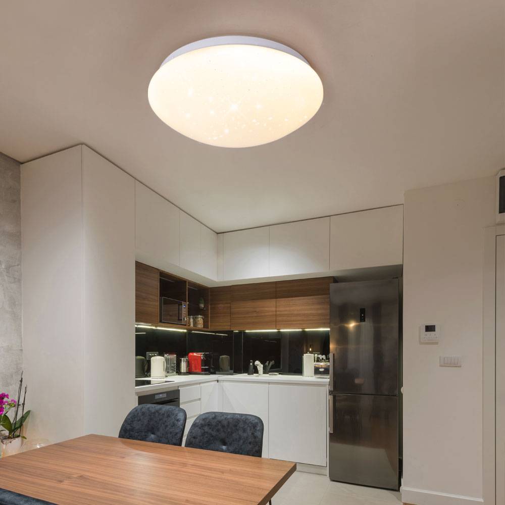 LED Deckenleuchte Deckenlampe Wohnzimmerleuchte rund weiß mit Sterneneffekt, Metall Kunststoff, 1x LED 8 Watt 560 lm warmweiß, DxH 21,5 x 7,8cm