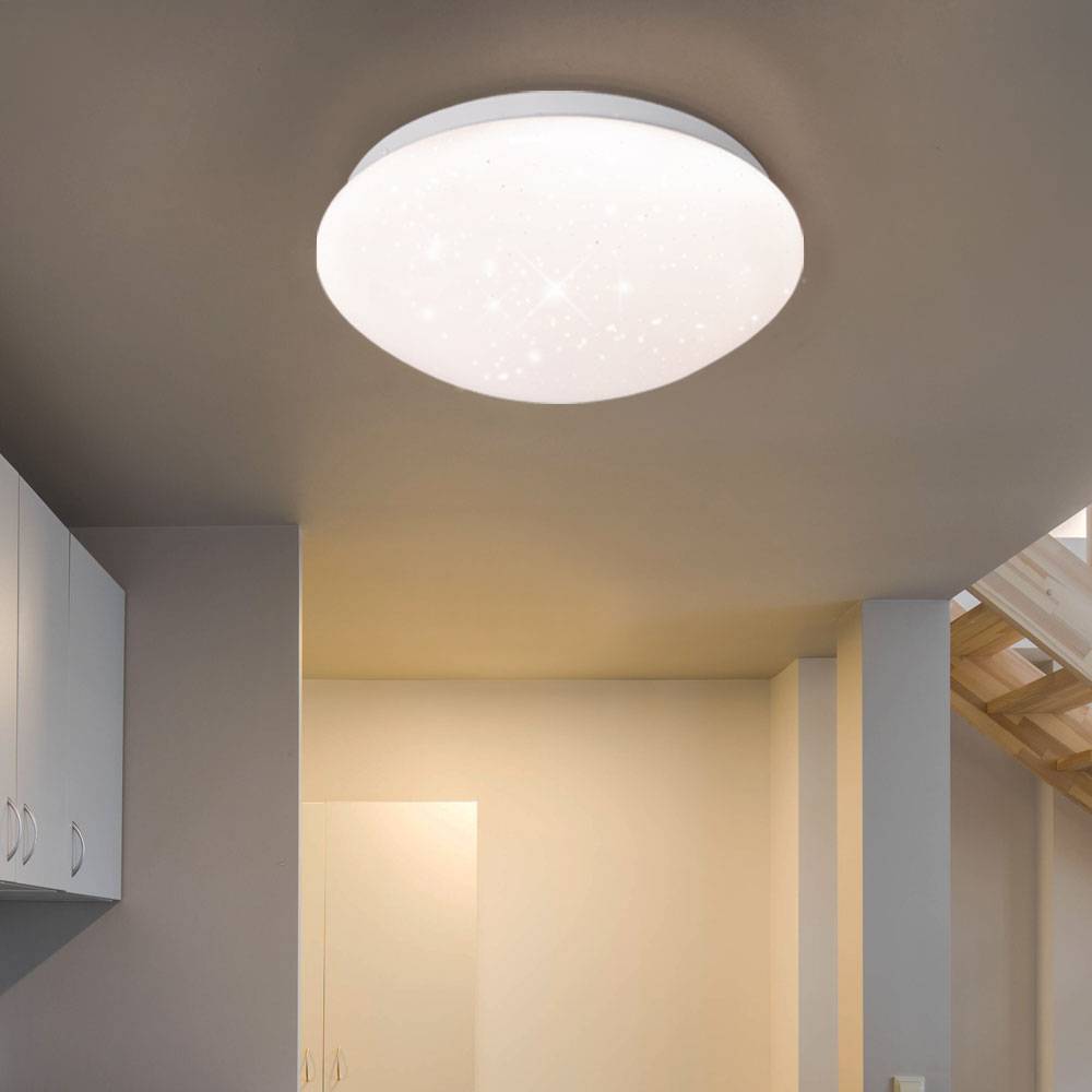 Deckenlampe LED Deckenleuchte Wohnzimmerlampe weiß mit Sterneneffekt in runder Form, Metall Kunststoff, 12W 840lm 3000K, DxH 26x9,2 cm