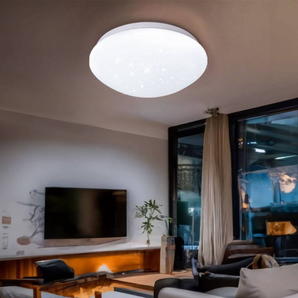 Deckenlampe LED Deckenleuchte Wohnzimmerlampe weiß mit Sterneneffekt in runder Form, Metall Kunststoff, 12W 840lm 3000K, DxH 26x9,2 cm