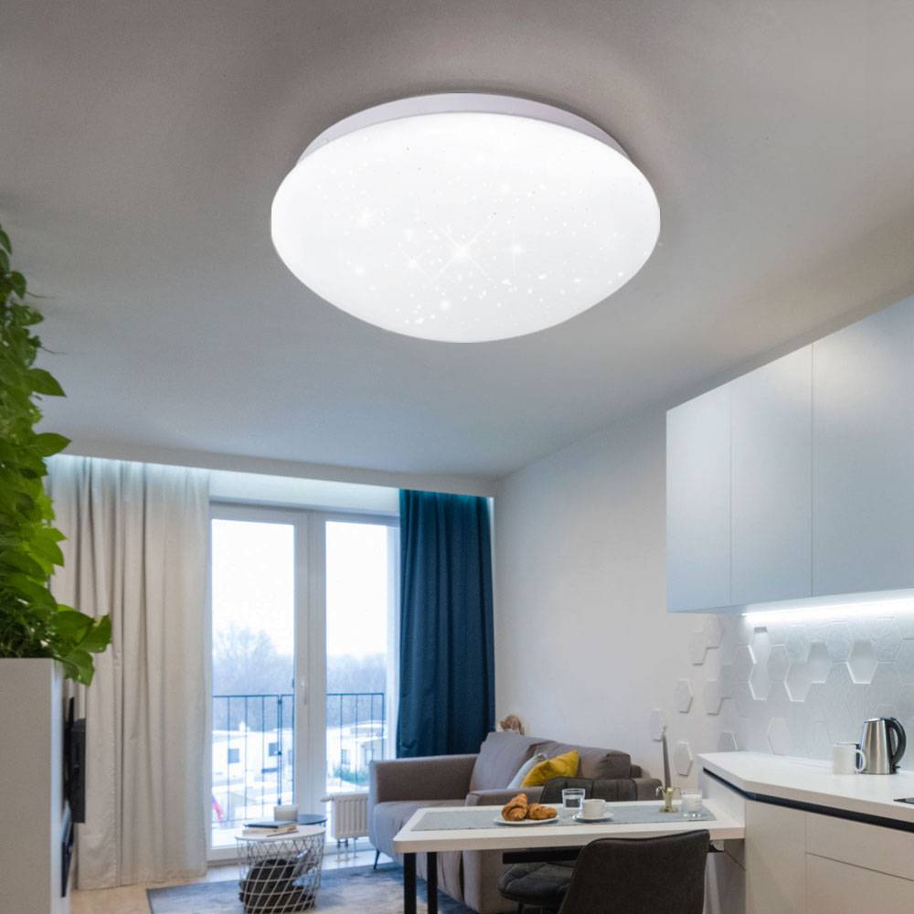 LED Deckenlampe Deckenleuchte Wohnzimmerleuchte Küchenlampe, Sternenhimmel, Metall Kunststoff, weiß, 12 Watt 840 Lumen neutralweiß, D x H 26 x 9,2