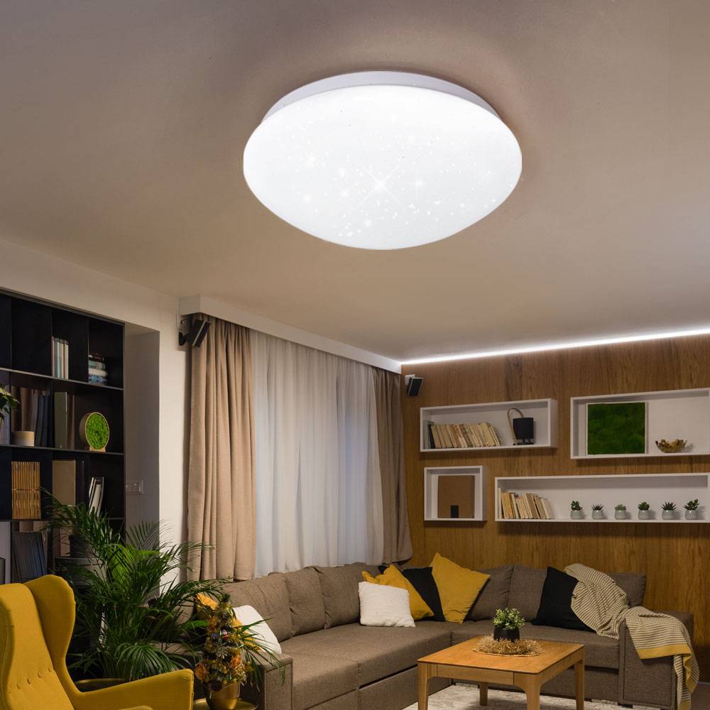 LED Deckenlampe Deckenleuchte Wohnzimmerleuchte Küchenlampe, Sternenhimmel, Metall Kunststoff, weiß, 12 Watt 840 Lumen neutralweiß, D x H 26 x 9,2