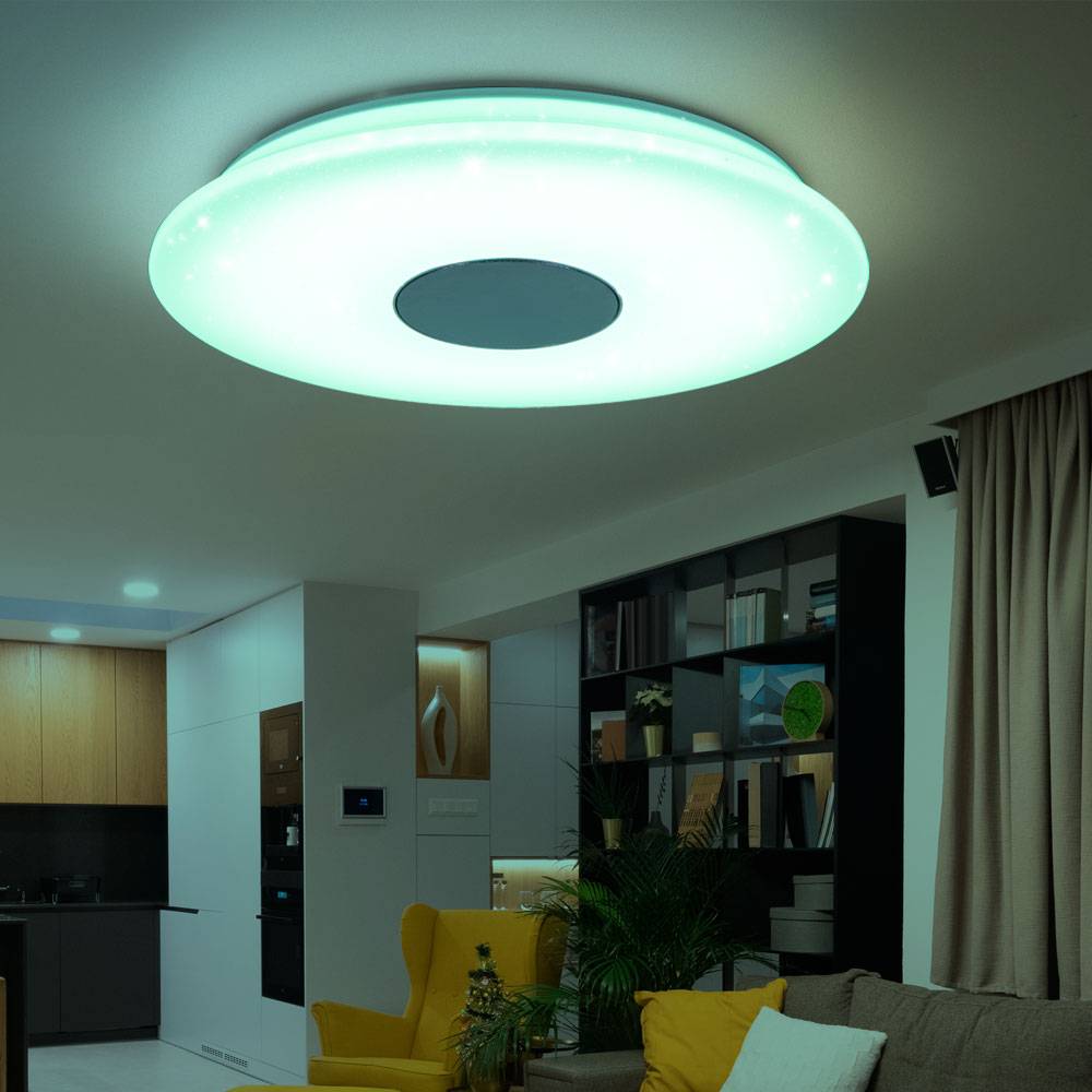 Deckenleuchte Sternenleuchte Deckenlampe Rundleuchte Lautsprecher, dimmbar, Bluetooth, Fernbedienung, CCT Schaltung, 1x RGB LED 7-50 Watt 2600