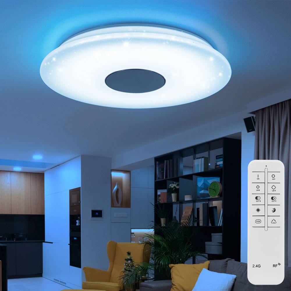 Deckenleuchte Sternenleuchte Deckenlampe Rundleuchte Lautsprecher, dimmbar, Bluetooth, Fernbedienung, CCT Schaltung, 1x RGB LED 7-50 Watt 2600