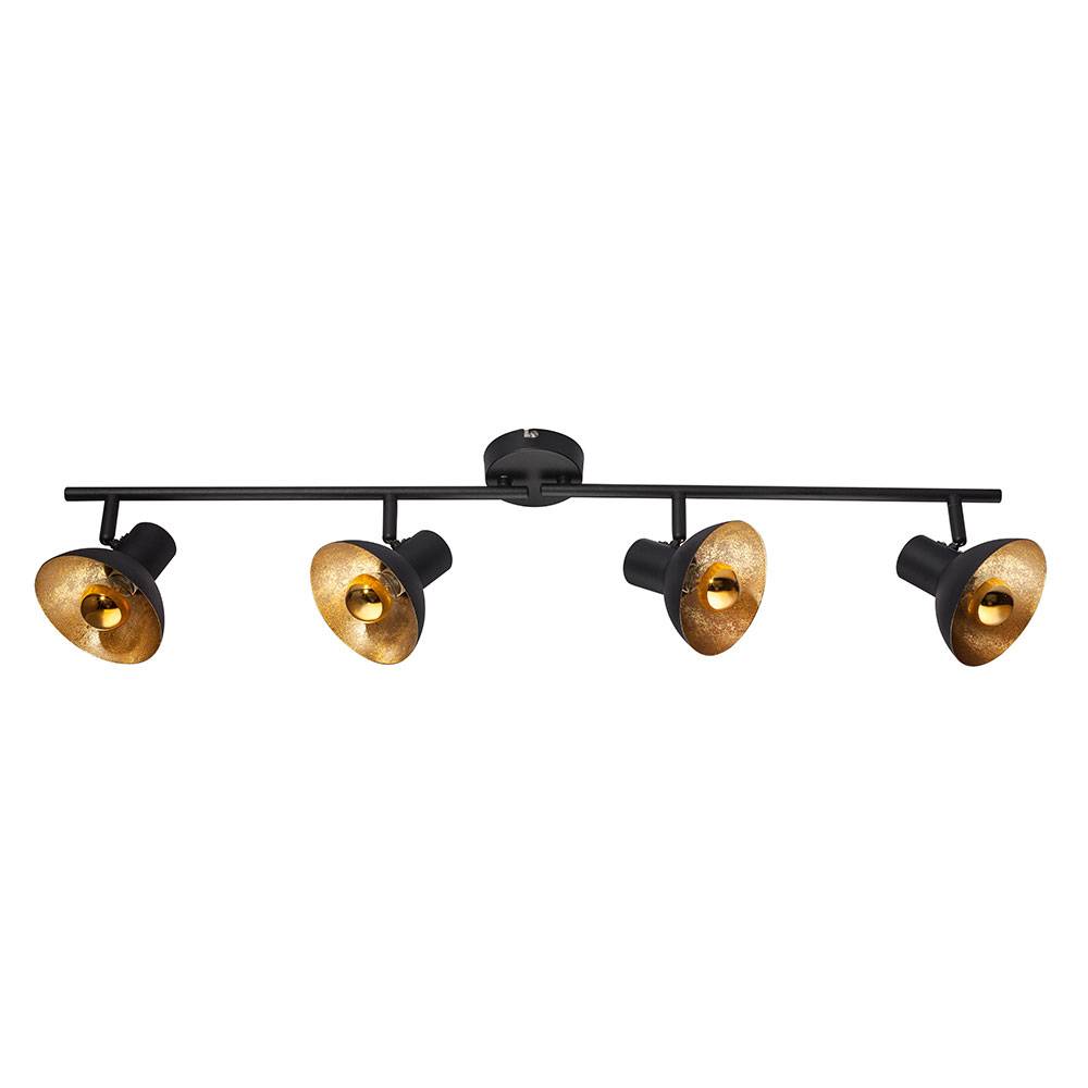 Deckenleuchte Spotleiste Deckenlampe Innenleuchte Metall, schwarz, goldfarbig, Spots beweglich, 4x LED 4 Watt 380 Lumen warmweiß, LxH: 85x17,6 cm