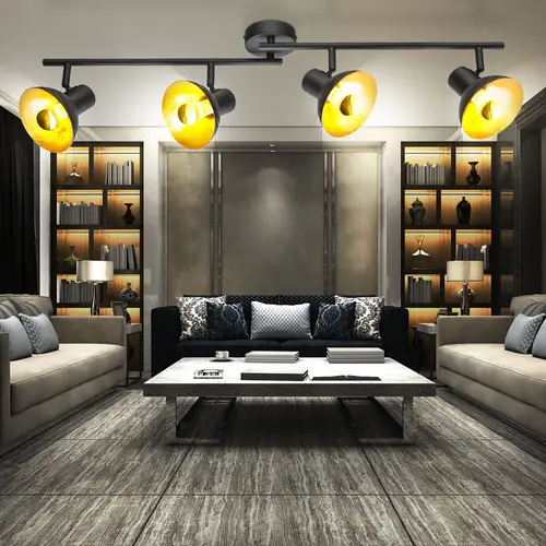 Deckenleuchte Spotleiste Deckenlampe Innenleuchte Metall, schwarz, goldfarbig, Spots beweglich, 4x LED 4 Watt 380 Lumen warmweiß, LxH: 85x17,6 cm Deckenleuchte Spotleiste Deckenlampe Innenleuchte Metall, schwarz, goldfarbig, Spots beweglich, 4x LED 4 Watt 380 Lumen warmweiß, LxH: 85x17,6 cm