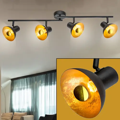 Deckenleuchte Spotleiste Deckenlampe Innenleuchte Metall, schwarz, goldfarbig, Spots beweglich, 4x LED 4 Watt 380 Lumen warmweiß, LxH: 85x17,6 cm Deckenleuchte Spotleiste Deckenlampe Innenleuchte Metall, schwarz, goldfarbig, Spots beweglich, 4x LED 4 Watt 380 Lumen warmweiß, LxH: 85x17,6 cm
