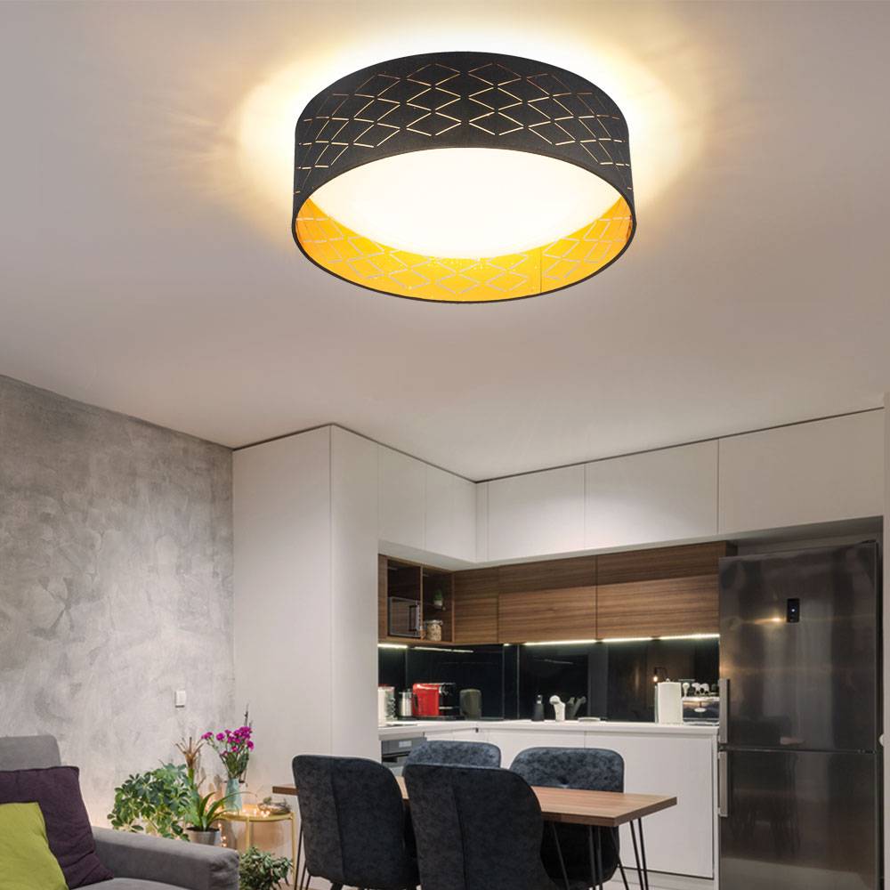 LED Deckenleuchte Deckenlampe Wohnzimmerleuchte, Sterneneffekt, Textil schwarz gold, 18W 1000lm 3000K, DxH 40x12cm