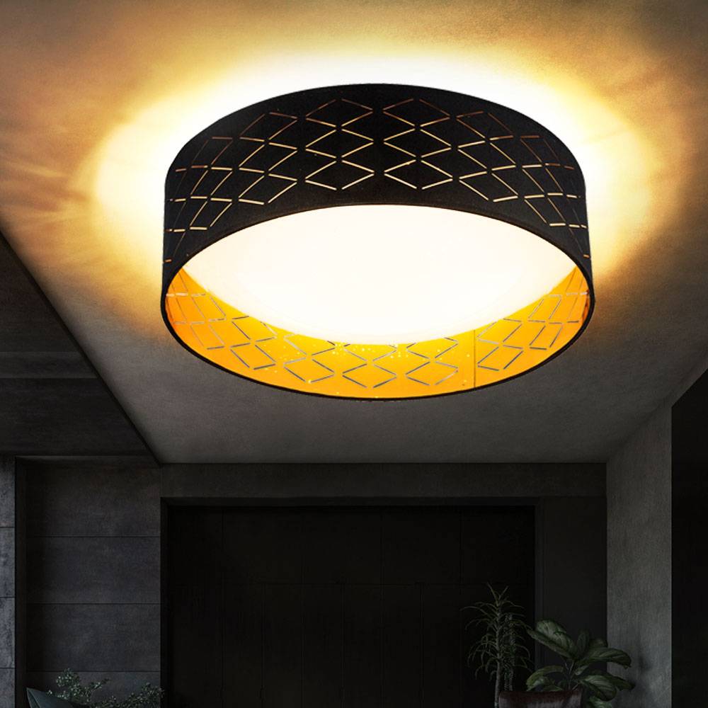 LED Deckenleuchte Deckenlampe Wohnzimmerleuchte, Sterneneffekt, Textil schwarz gold, 18W 1000lm 3000K, DxH 40x12cm