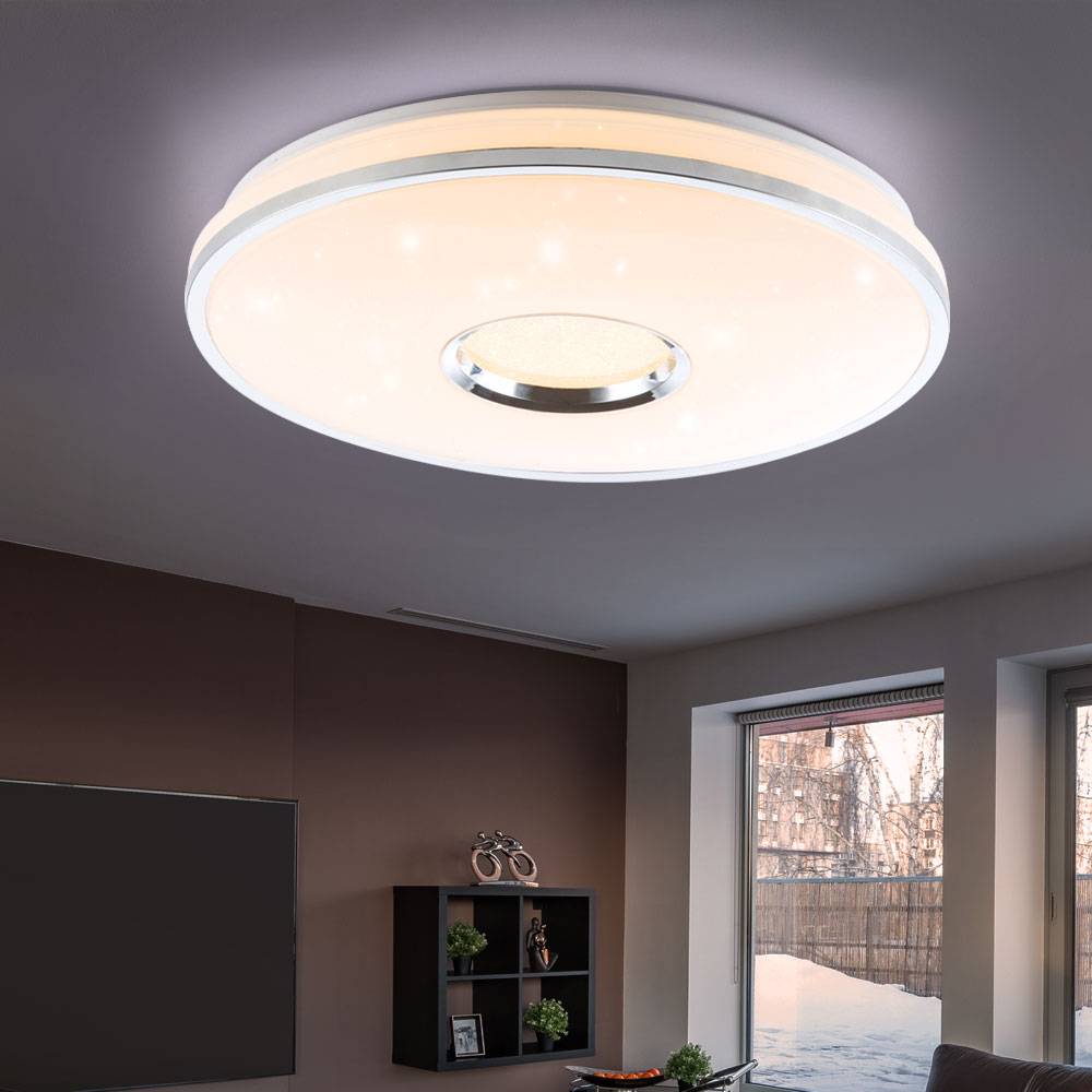 Deckenleuchte Deckenlampe Sternenleuchte Metall, Chrom, IP20, Fernbedienung, dimmbar, Farben fixierbar, 1x LED 60 Watt 4800 Lumen warmweiß bis