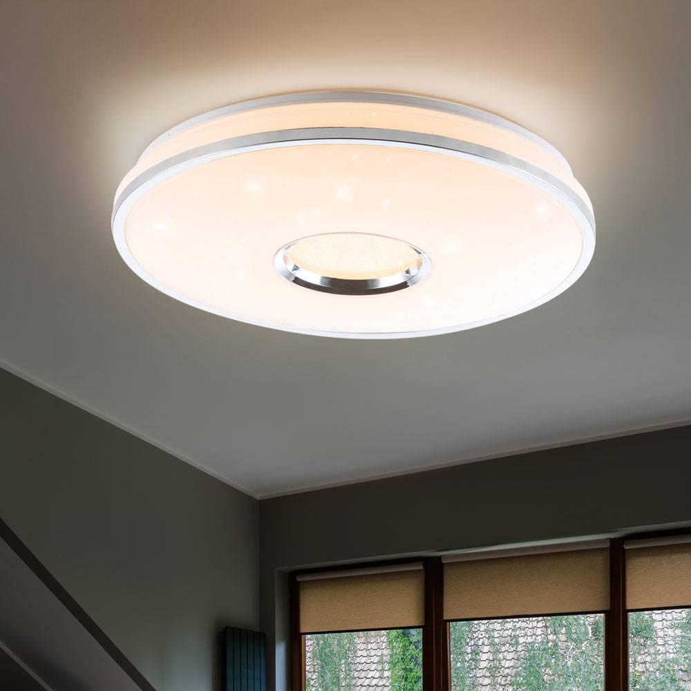 Deckenleuchte Deckenlampe Sternenleuchte Metall, Chrom, IP20, Fernbedienung, dimmbar, Farben fixierbar, 1x LED 60 Watt 4800 Lumen warmweiß bis
