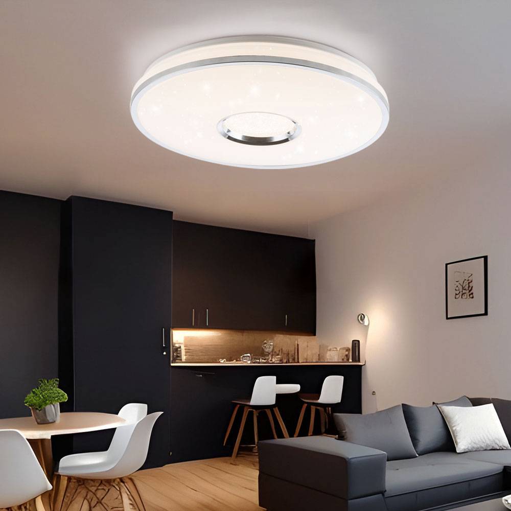 Deckenleuchte Deckenlampe Sternenleuchte Metall, Chrom, IP20, Fernbedienung, dimmbar, Farben fixierbar, 1x LED 60 Watt 4800 Lumen warmweiß bis