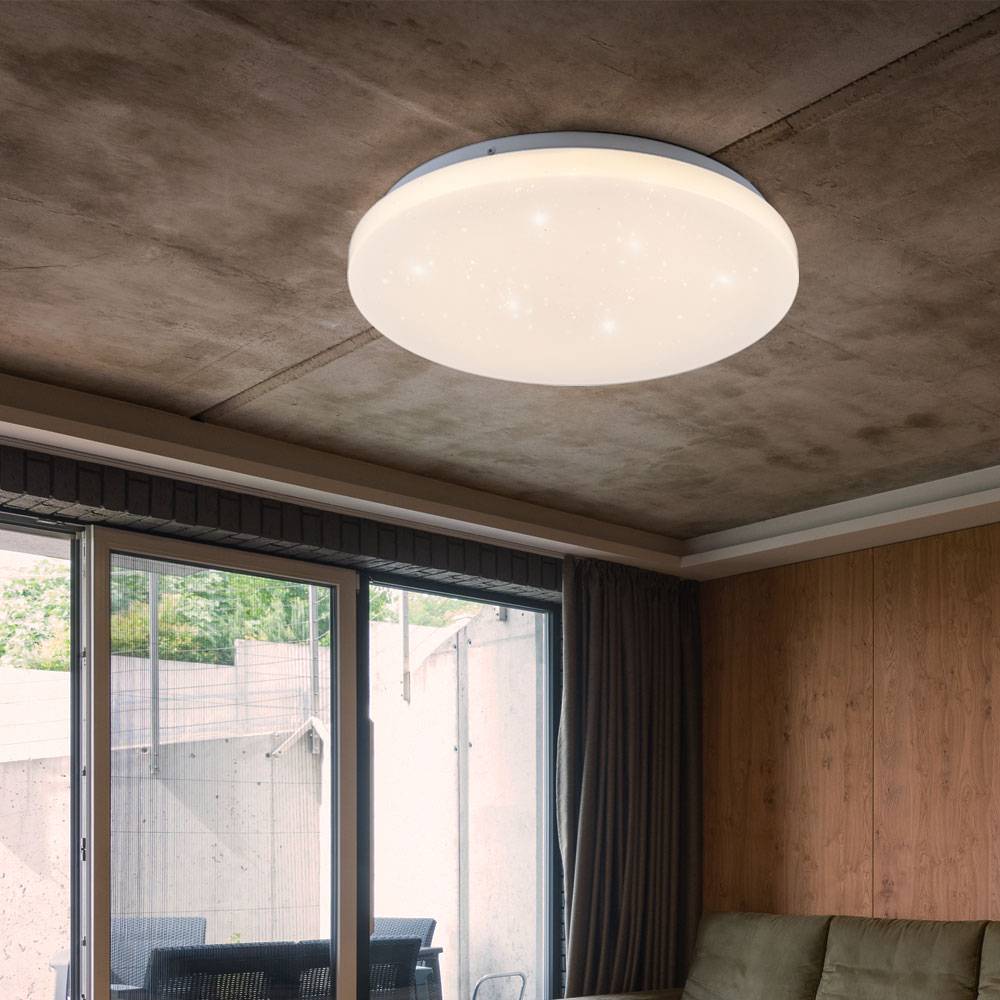 Deckenleuchte LED CCT Deckenlampe Wohnzimmer Beleuchtung mit Sterneneffekt, rund weiß, 1x LED 18 Watt 1440 lm, 3000-6400K, DxH 31x5,5 cm