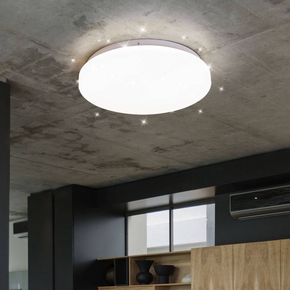 Deckenleuchte Deckenlampe Wohnzimmerleuchte Küchenlampe, Sterneneffekt CCT Schaltung (3000K - 4000K - 6400K), Metall Kunststoff, weiß, DxH 25,5 x