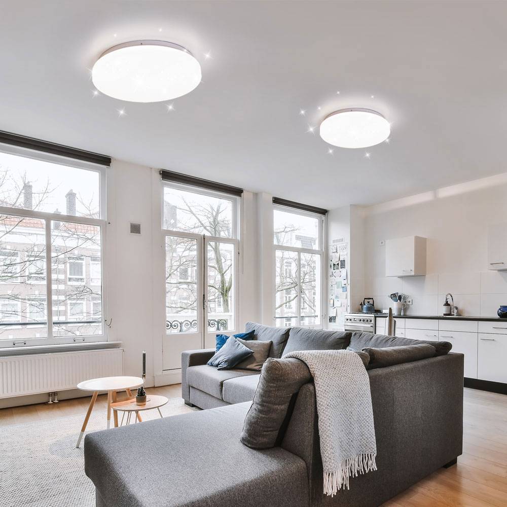 Deckenleuchte Deckenlampe Wohnzimmerleuchte Küchenlampe, Sterneneffekt CCT Schaltung (3000K - 4000K - 6400K), Metall Kunststoff, weiß, DxH 25,5 x