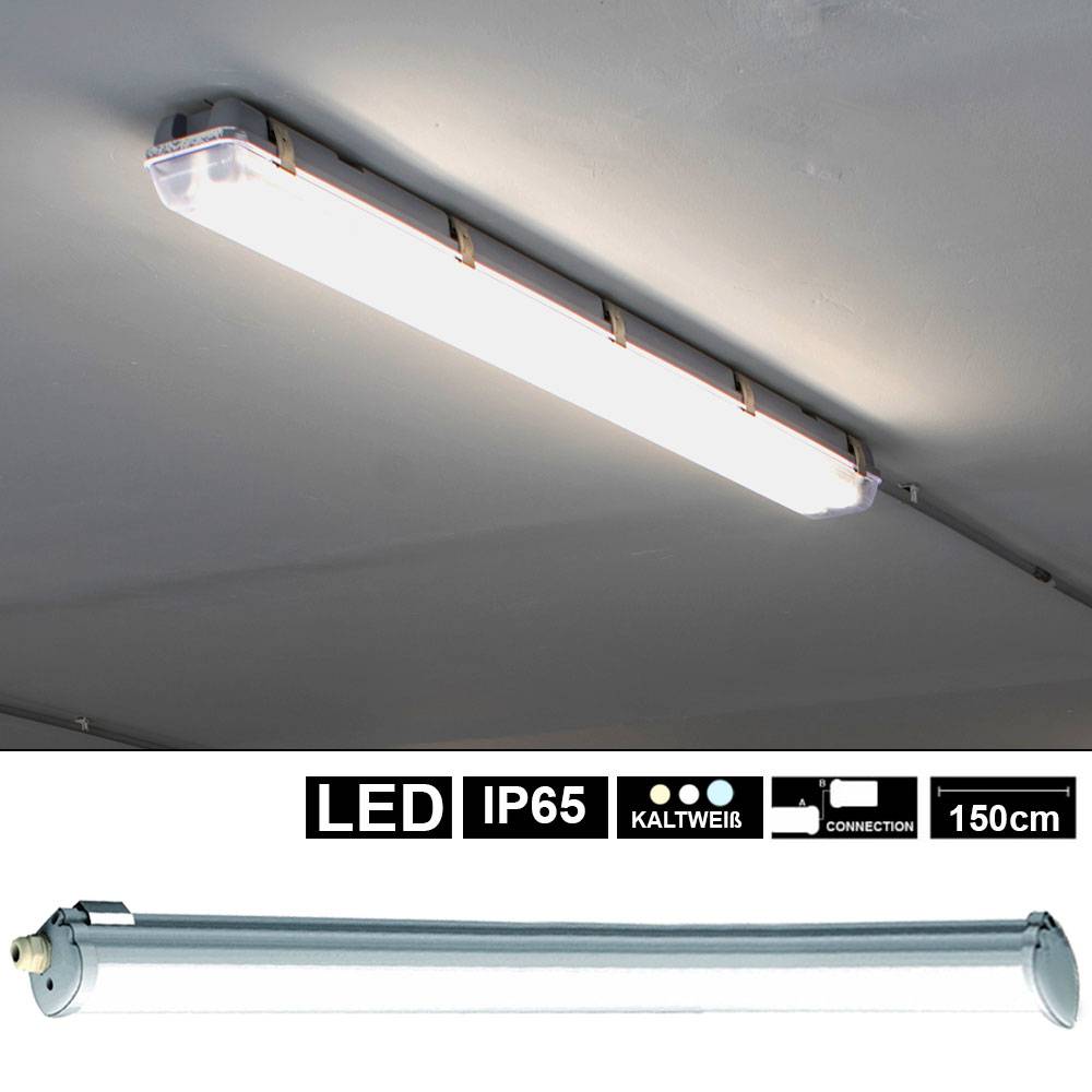 LED Deckenleuchte Feuchtraum Feuchtraumwannenleuchte Garagenlampe LED Röhre, strahlwassergeschützt, 1x LED 32W 5120Lm kaltweiß, L 150 cm