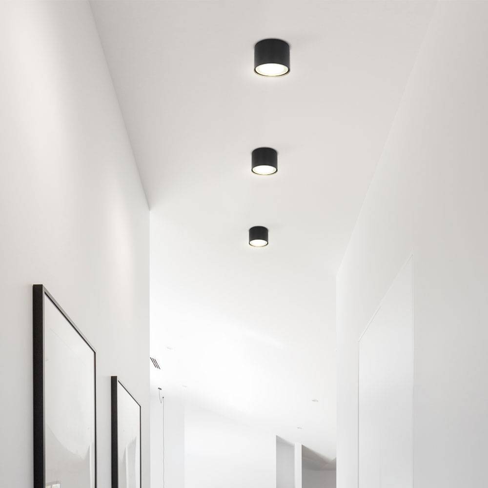 Deckenleuchte Glasschirm Aufbaulampe Deckenlampe 1-Flammig rund Wohnzimmer mit Glasabdeckung, Metall schwarz matt, 1x LED 12 Watt 980lm, DxH