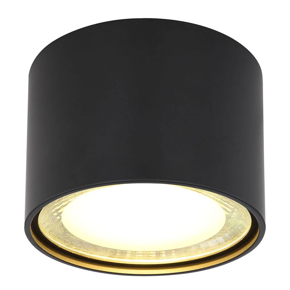 Deckenleuchte Glasschirm Aufbaulampe Deckenlampe 1-Flammig rund Wohnzimmer mit Glasabdeckung, Metall schwarz matt, 1x LED 12 Watt 980lm, DxH