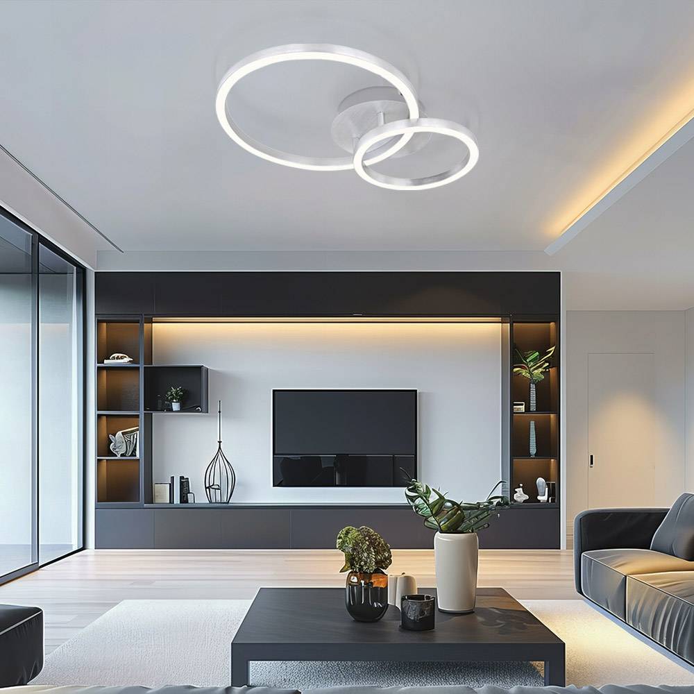 Deckenleuchte Designleuchte Deckenlampe Rundleuchte Innenleuchte Schlafzimmer, Kreisoptik opal weiß, 1x LED 18 Watt warmweiß, HxBxT 7x30x41,3 cm