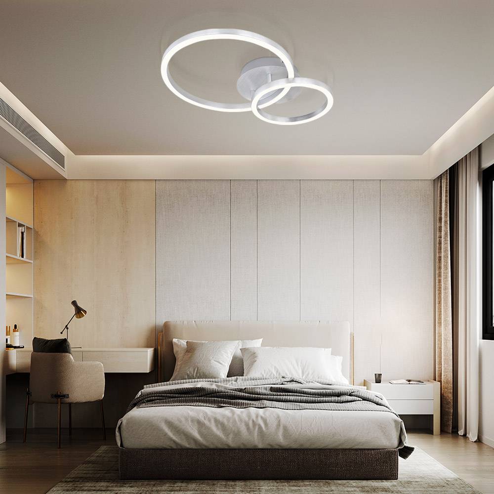 Deckenleuchte Designleuchte Deckenlampe Rundleuchte Innenleuchte Schlafzimmer, Kreisoptik opal weiß, 1x LED 18 Watt warmweiß, HxBxT 7x30x41,3 cm