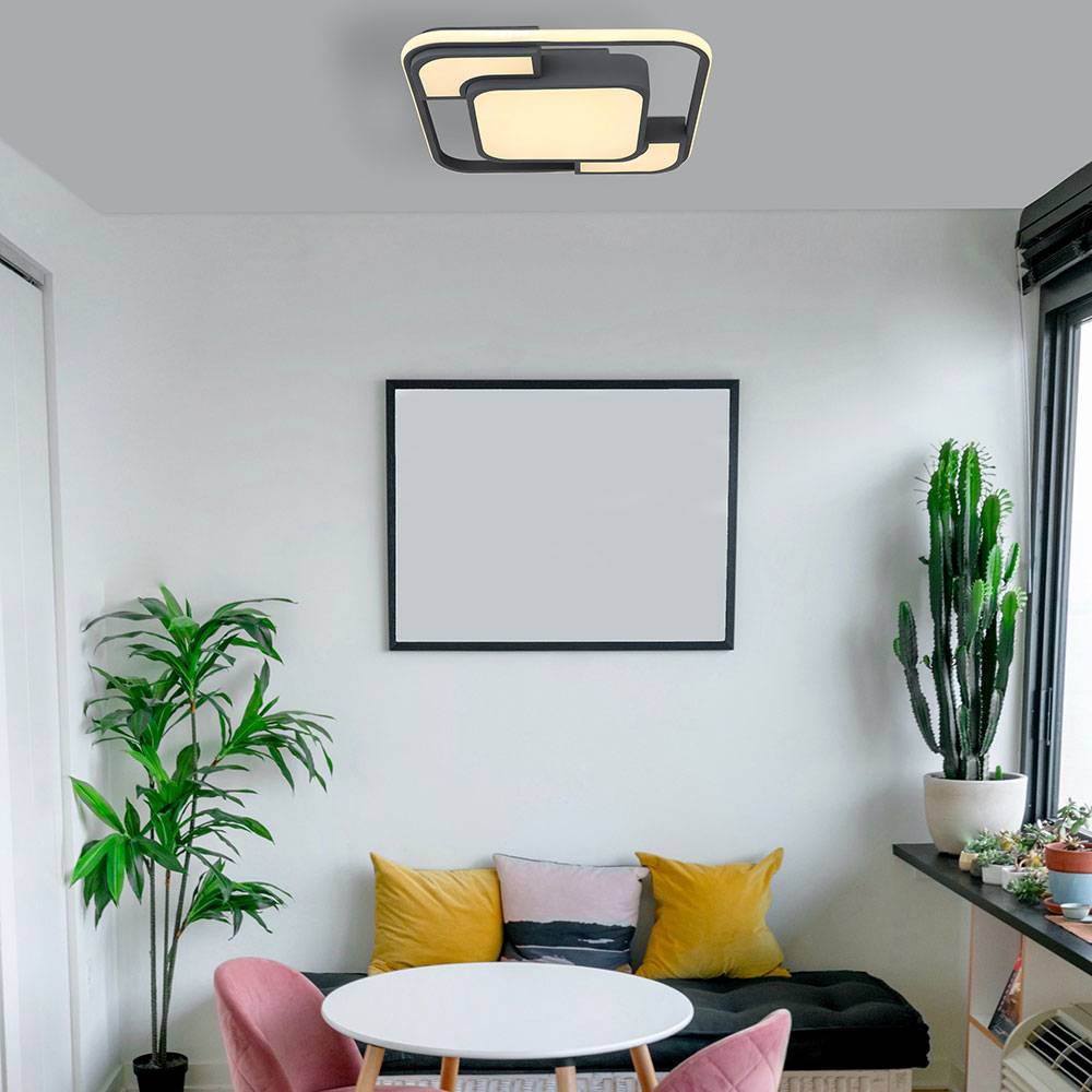 Deckenleuchte Deckenlampe Designleuchte Wohnzimmer Metall Leuchte, Kunststoff, weiß graphit Acryl opal, 1x LED 30 Watt 1100 Lumen warmweiß, LxBxH