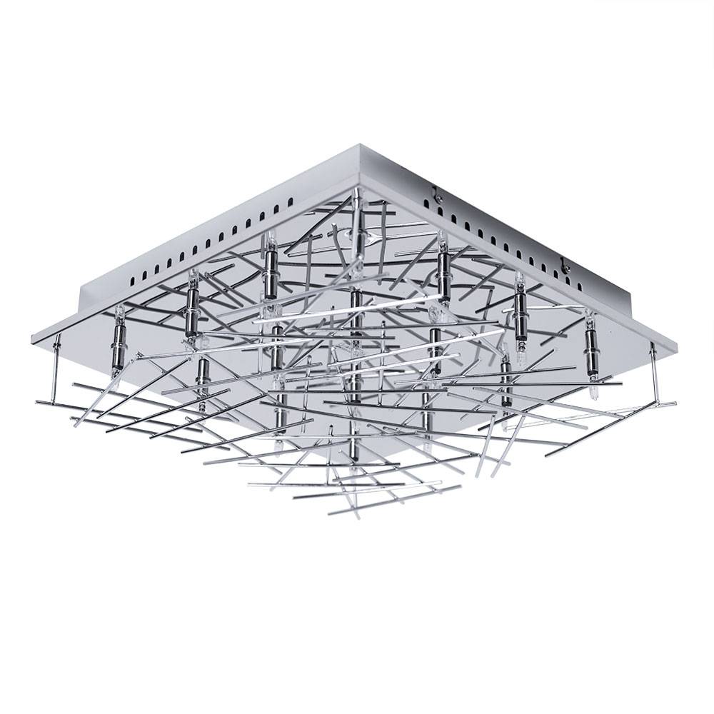 Deckenleuchte Wohnzimmerlampe Deckenlampe Stäbe Designlampe chrom, Metall, Fassungen 16x G4, LxB 37x37