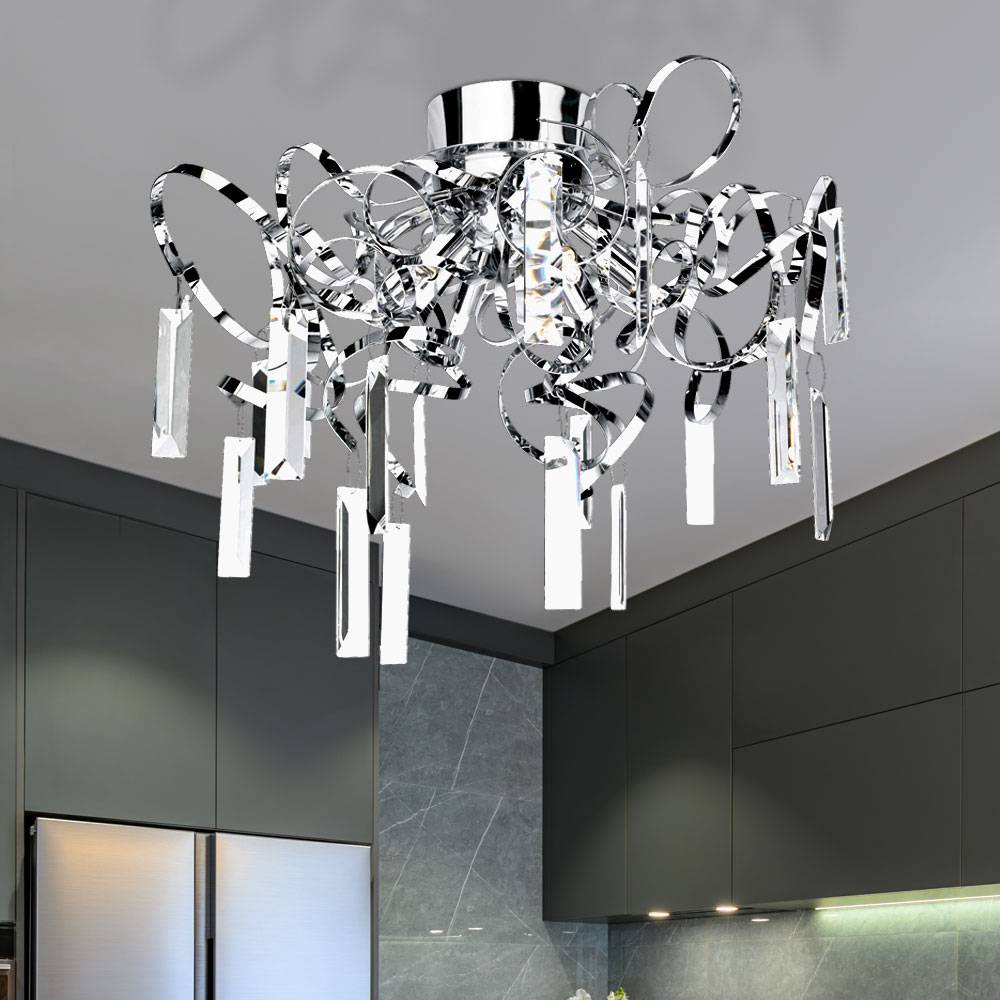 Deckenleuchte Glasbehang Deckenlampe Wohnzimmer Lampe Chrom Beleuchtung, Spiegel Metall, 6x G9, DxH 50x43 cm