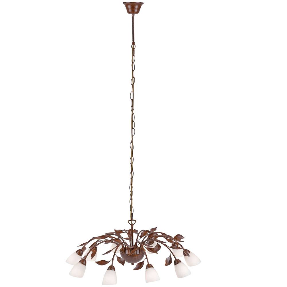 Pendelleuchte Vintage rost Pendellampe Esszimmer Retro Kronleuchter Wohnzimmer Deckenleuchte hängend mit Glas, Metall,10x G9, DxH 60x118 cm