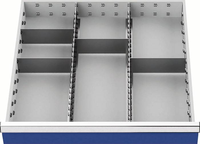 Schubladenunterteilungsmaterial Front-H.100-125mm 2 Längs-/4 Querteiler