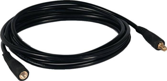 Ein schwarzes gewickeltes Kabel, wahrscheinlich für elektrische oder technologische Anwendungen verwendet. Das Kabel ist ordentlich aufgerollt und deutet darauf hin, dass es gebrauchsbereit ist.