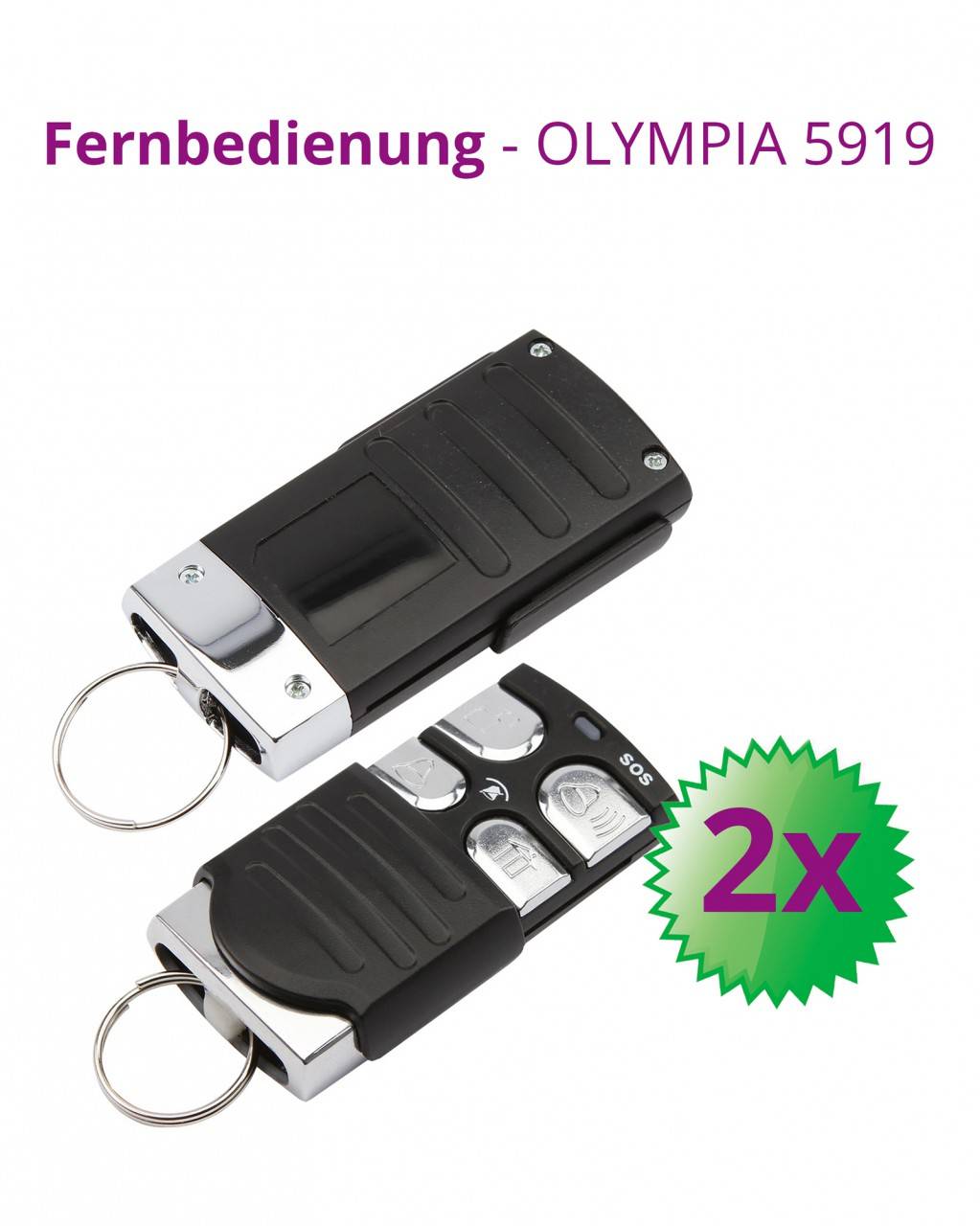 OLYMPIA 5919 Komfort Fernbedienung für alle Olympia Alarmanlagen 60xx / 90xx / 6571, 2er Set