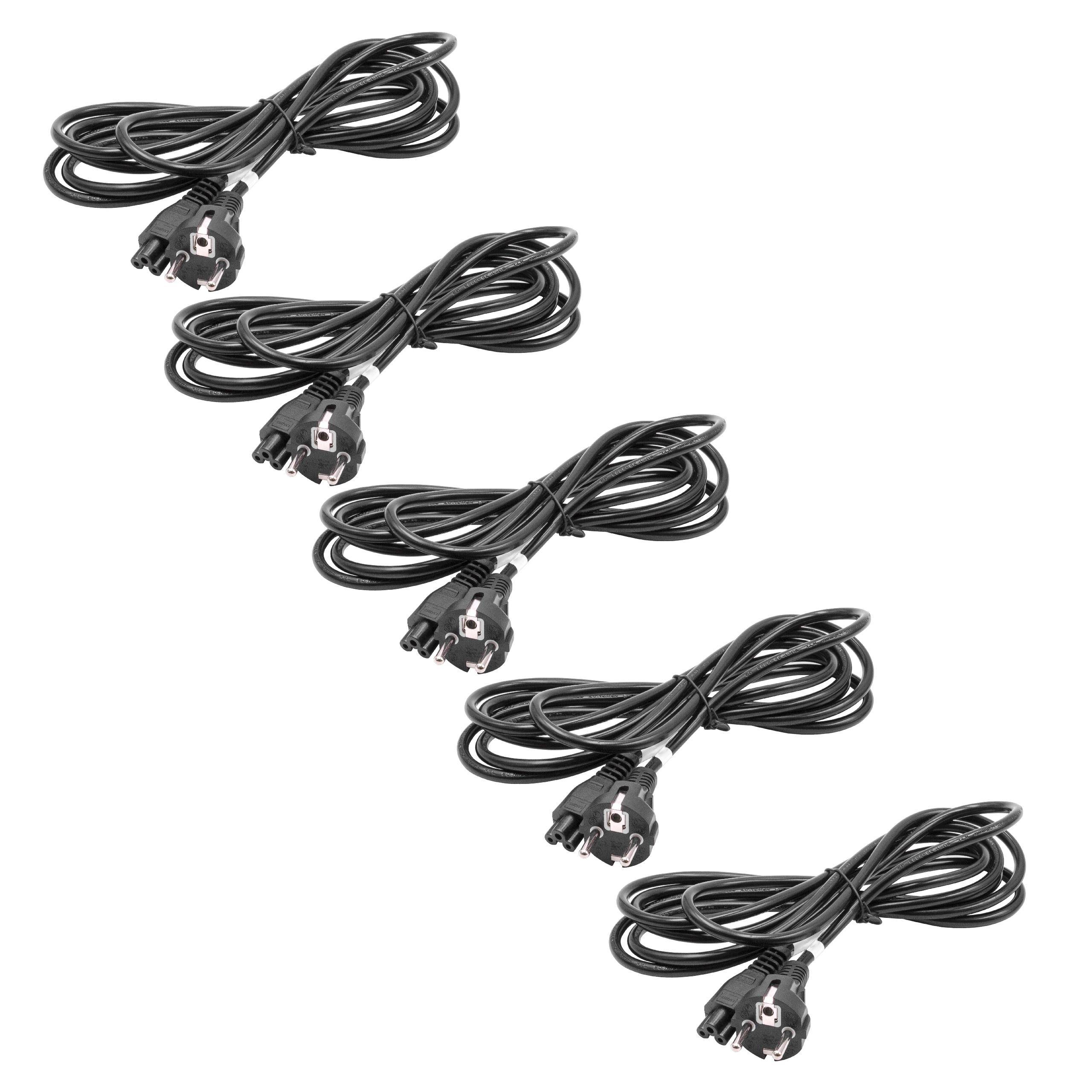 vhbw 5x Netzkabel Schutzkontaktstecker kompatibel mit Vorwerk Kobold VR300, VR100, VR200 - C5 Micky Mouse Kleeblatt Buchse, 3 m
