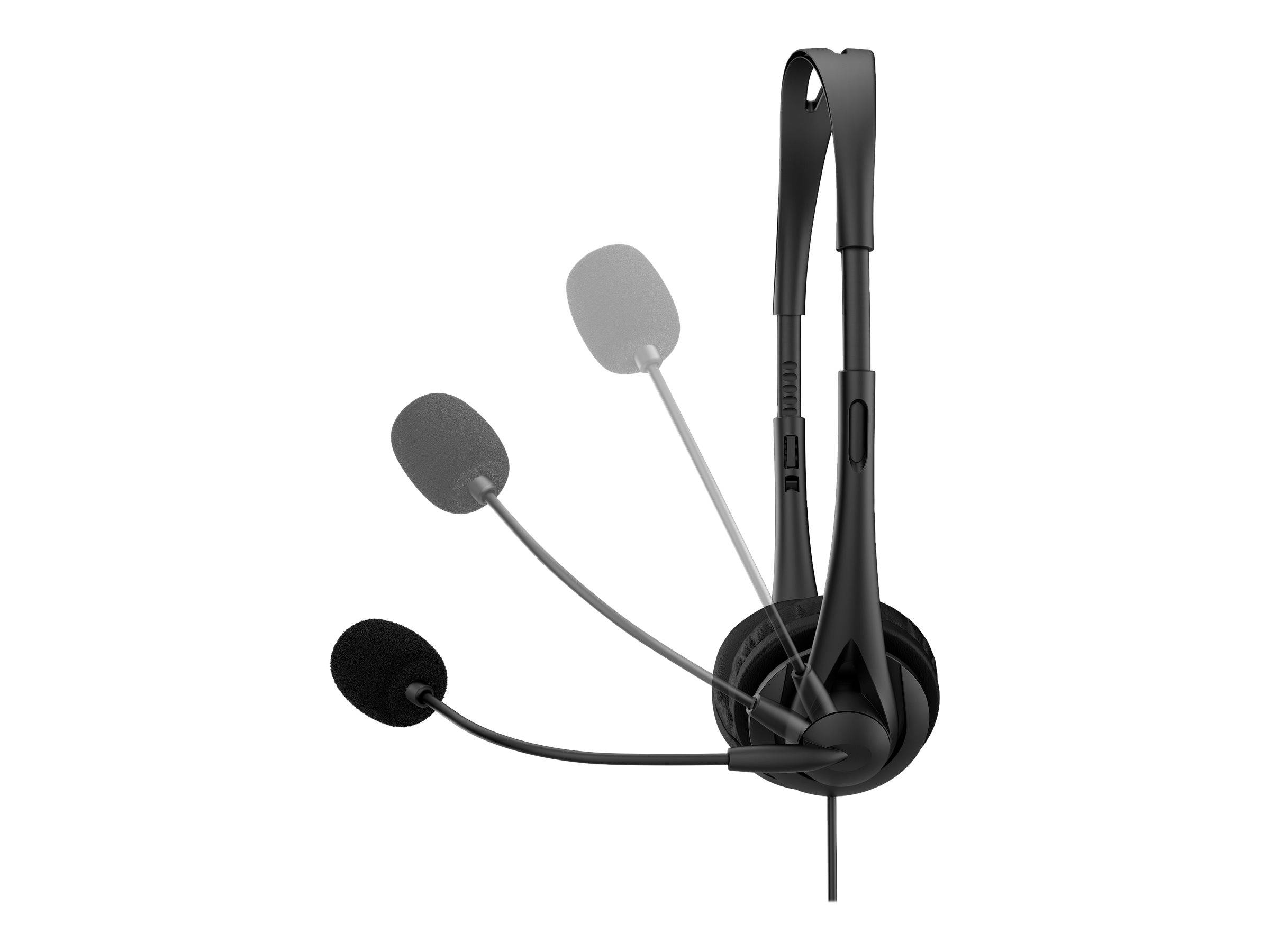 Schwarzes Over-Ear-Headset mit drei nach außen ausgerichteten Mikrofonen, gezeigt vor weißem Hintergrund.