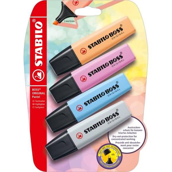 Textmarker Boss Original Pastel Blister VE=4 Farben