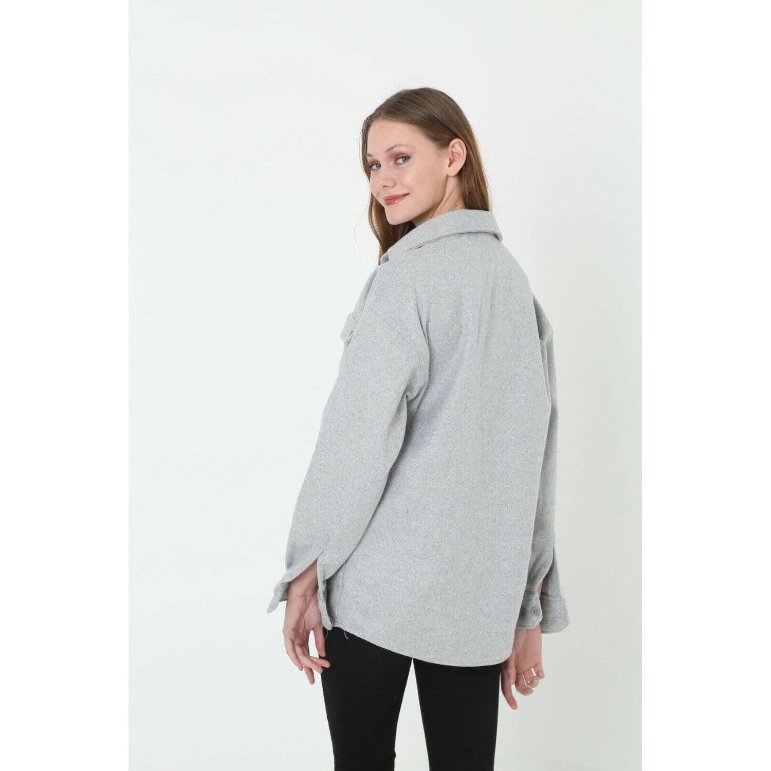 Megaman Jeans D-5592 Moderne Damen Hemdjacke Freizeithemd Holzfäller Bluse Premium Oversize L Hellgrau