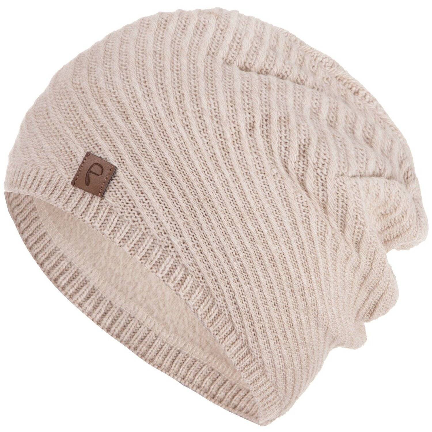 Faera Wintermütze warm gefüttert Fleece-Futter Winter Mütze Strick-Mütze Beanie-Mütze Damen One-Size 07 Beige