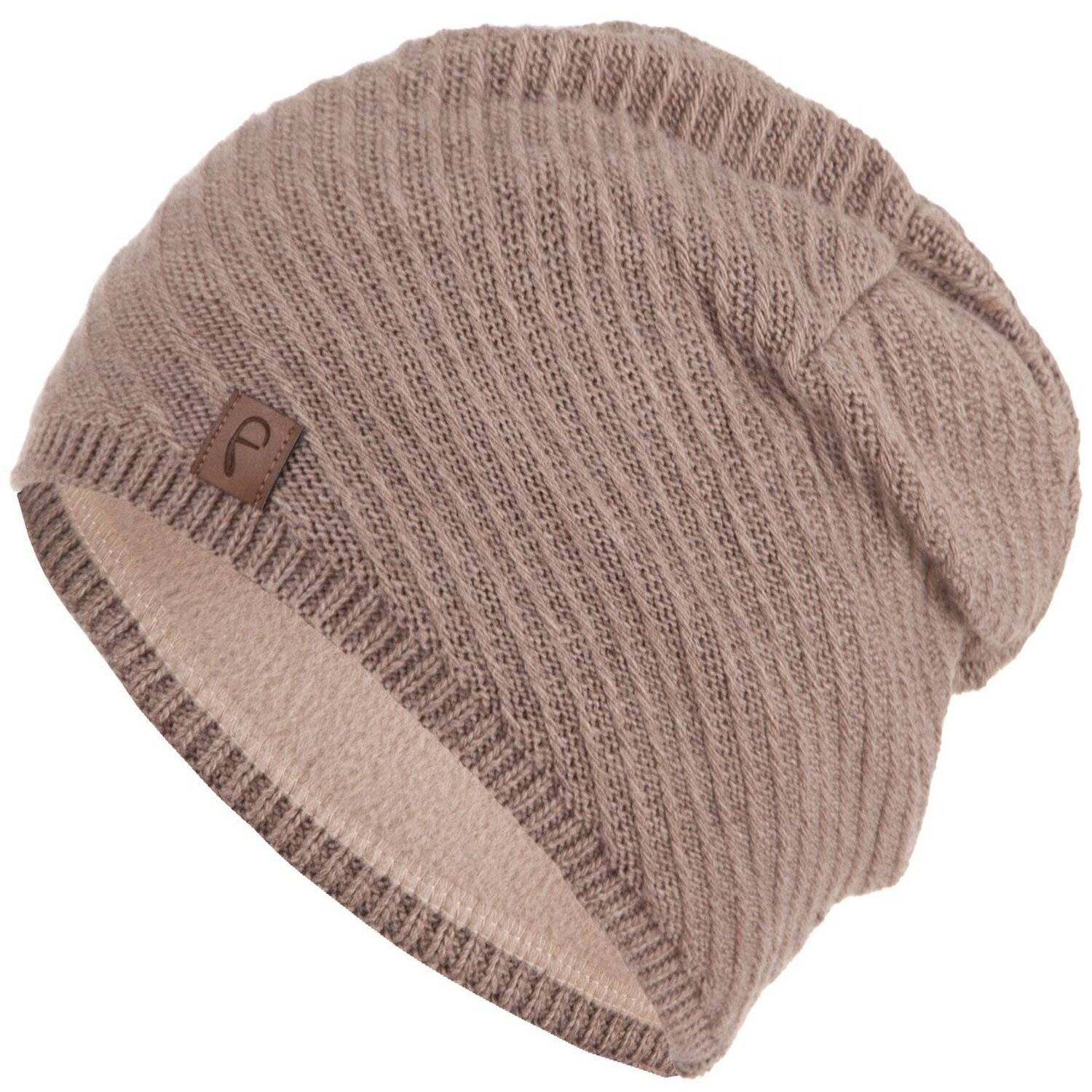 Faera Wintermütze warm gefüttert Fleece-Futter Winter Mütze Strick-Mütze Beanie-Mütze Damen One-Size 07 Braun