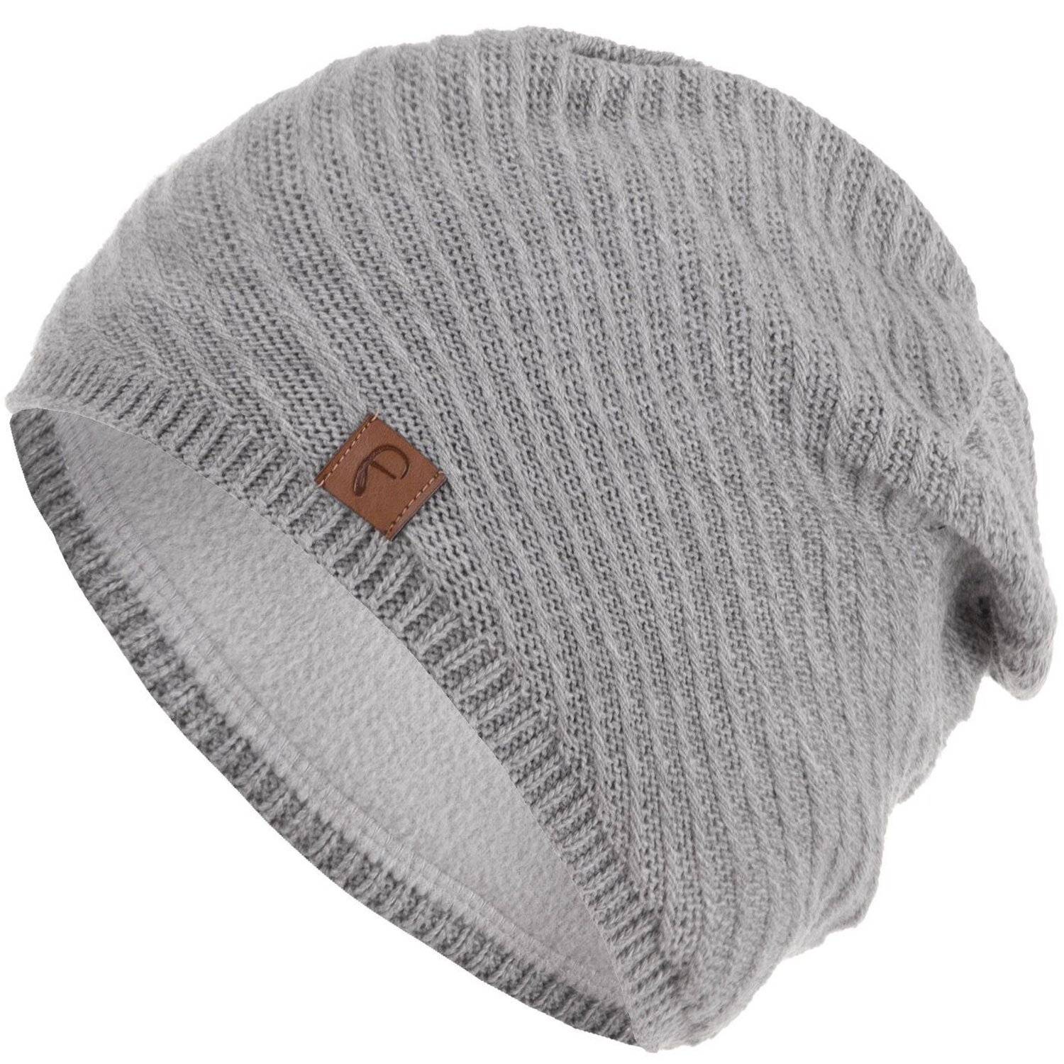 Faera Wintermütze warm gefüttert Fleece-Futter Winter Mütze Strick-Mütze Beanie-Mütze Damen One-Size 07 Grau