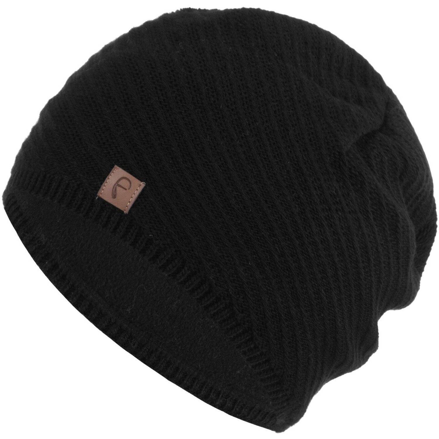 Faera Wintermütze warm gefüttert Fleece-Futter Winter Mütze Strick-Mütze Beanie-Mütze Damen One-Size 07 Schwarz