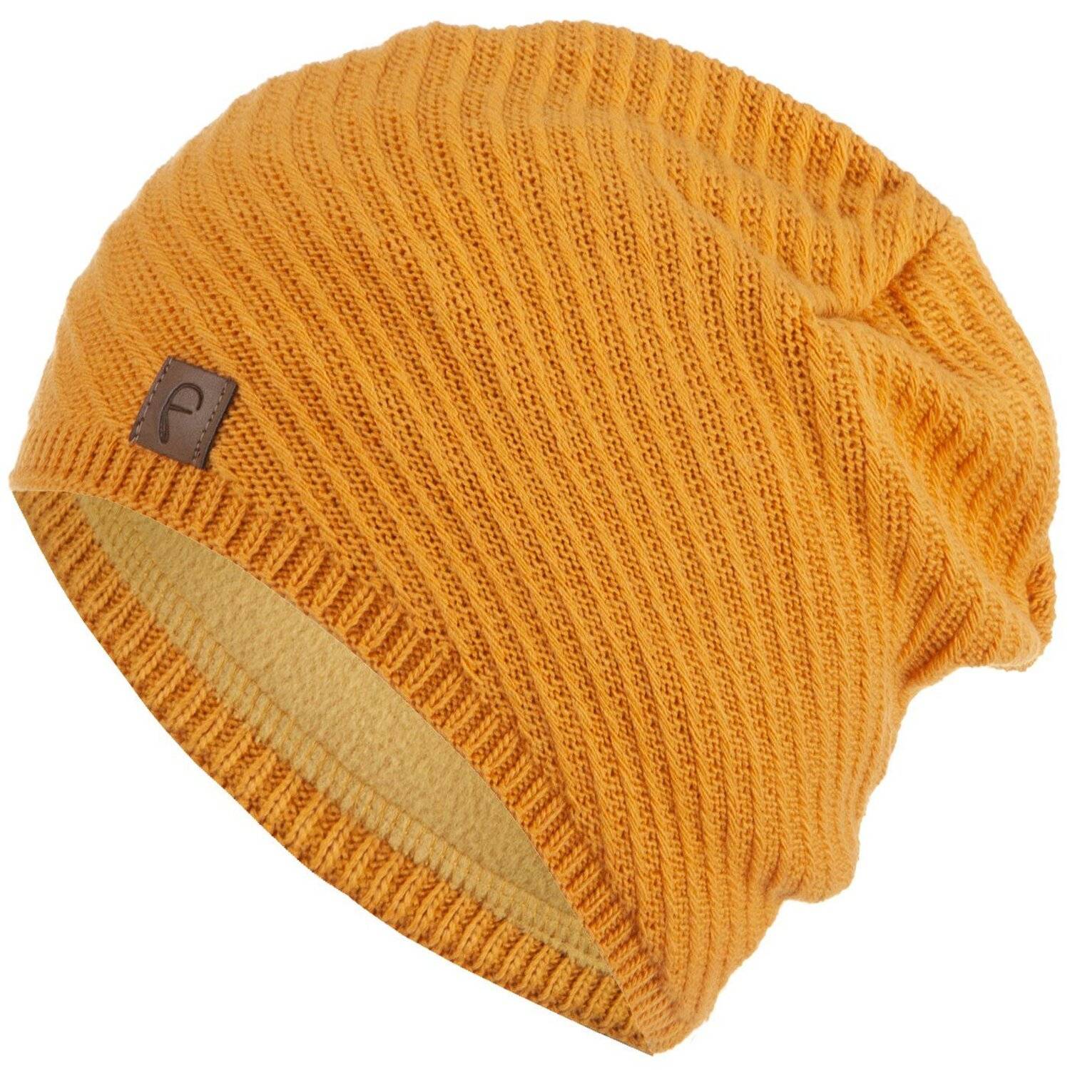 Faera Wintermütze warm gefüttert Fleece-Futter Winter Mütze Strick-Mütze Beanie-Mütze Damen One-Size 07 Senf