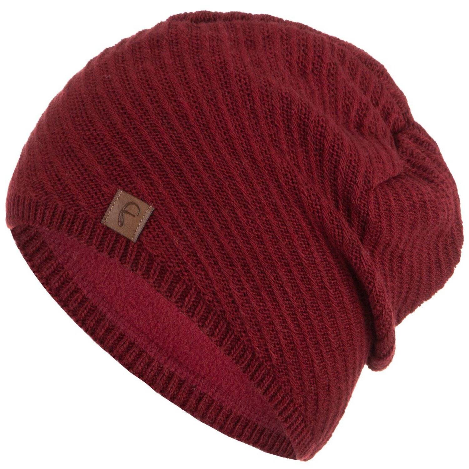 Faera Wintermütze warm gefüttert Fleece-Futter Winter Mütze Strick-Mütze Beanie-Mütze Damen One-Size 07 Weinrot