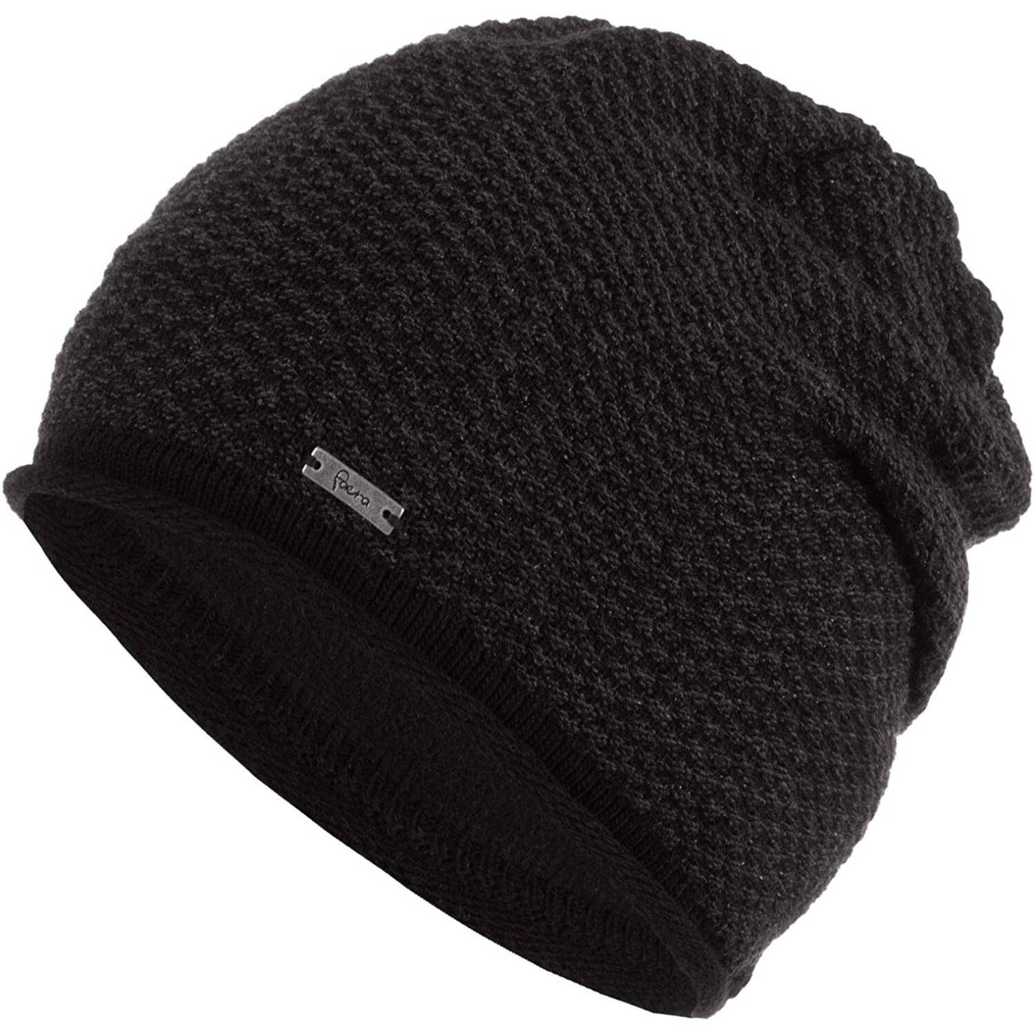 Faera Wintermütze warm gefüttert Fleece-Futter Winter Mütze Strick-Mütze Beanie-Mütze Damen One-Size 06 Schwarz