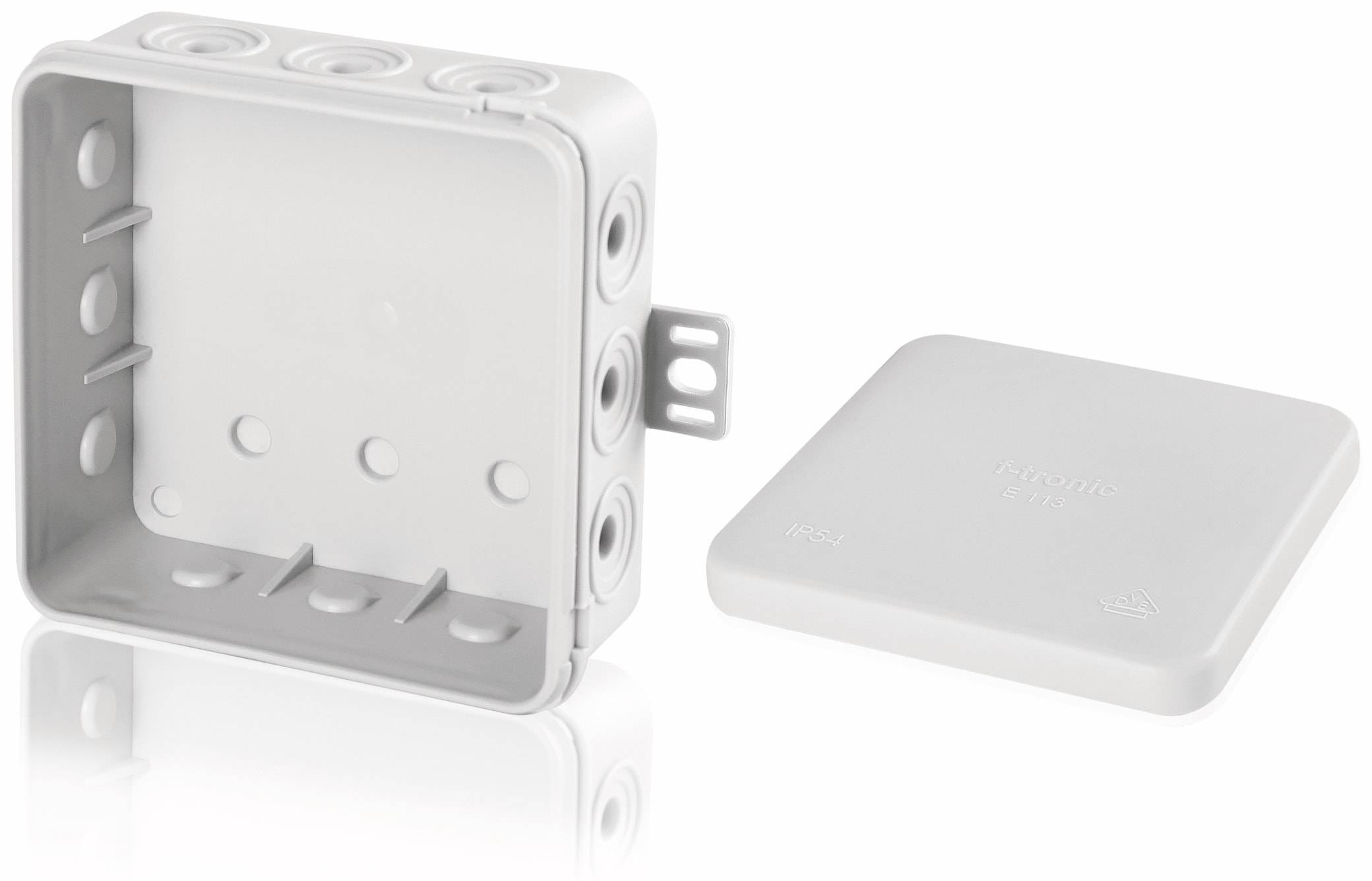 F-TRONIC Verteilerdose, 75x75x40 mm, 12 Einführungen, grau, 10 Stück