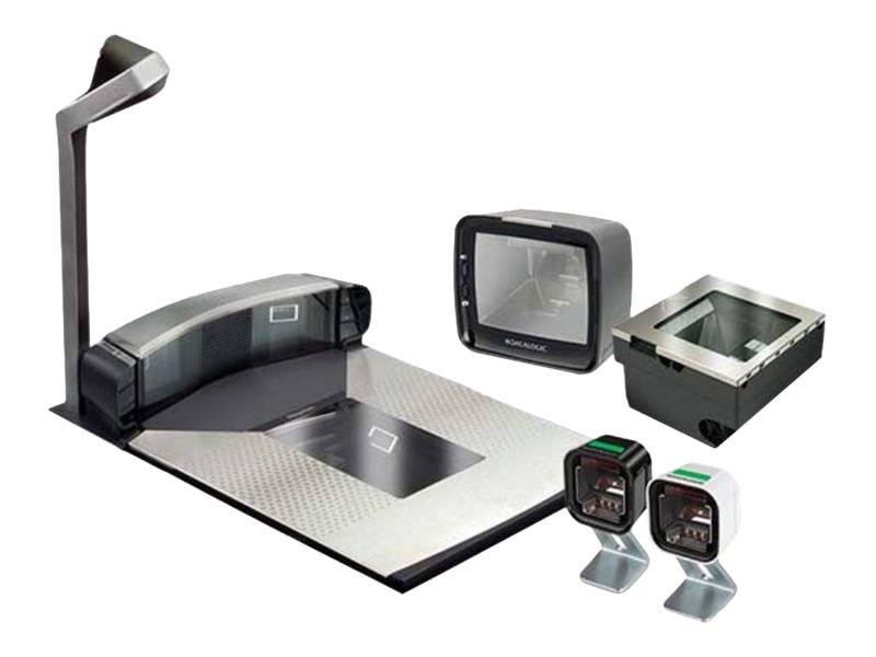 Ein bodengestütztes Dokumentenscannersystem mit einem hohen Überkopfarm, Scannerabteil, Kameraeinheiten und zwei Barcode-Lesegeräten.
