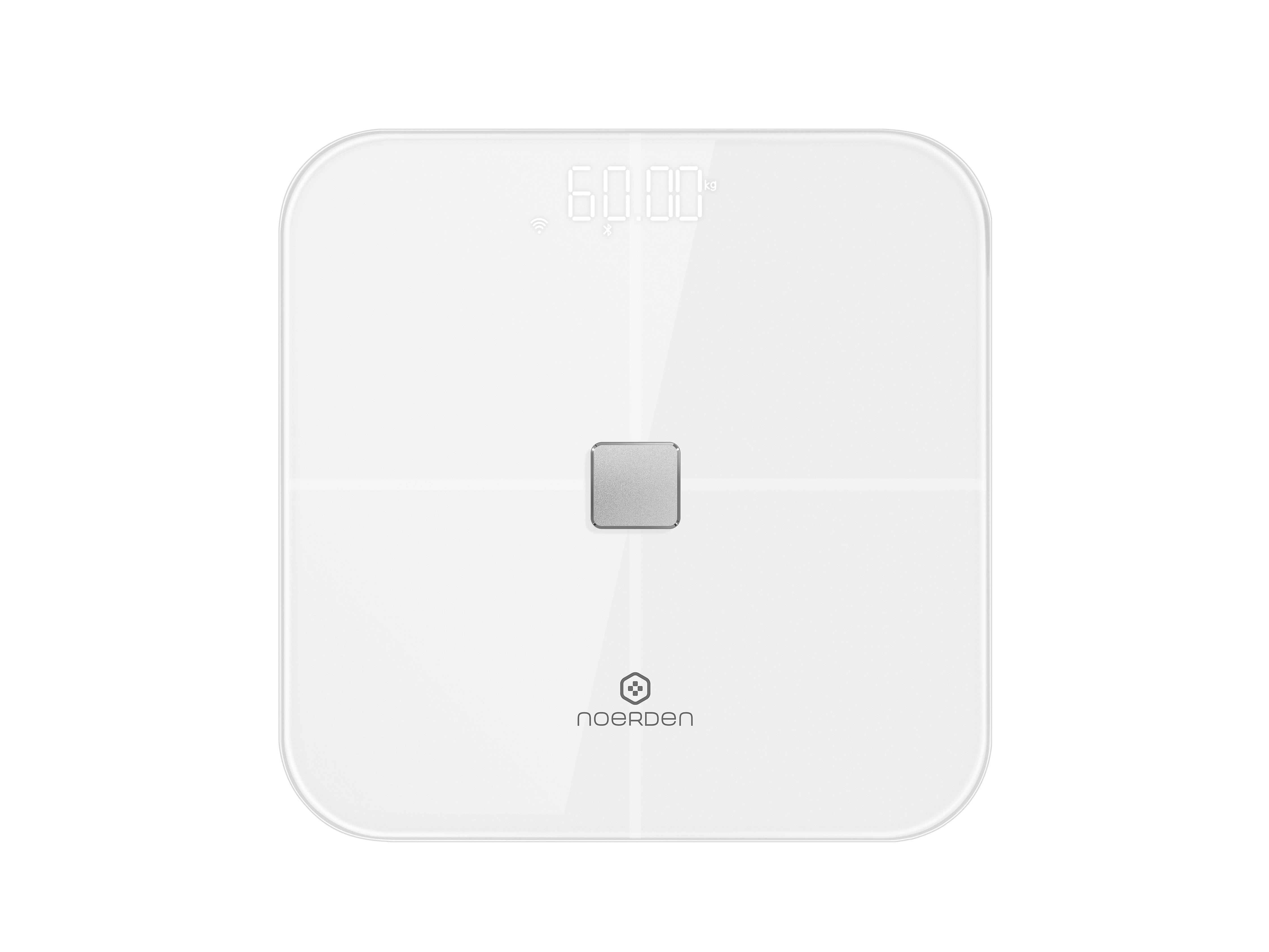 NOERDEN MINIMI Smarte Personenwaage mit App Bluetooth Körperanalyse 9 Werte Gewicht BMI BMR Fettmasse usw weiss