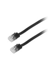 Zwei schwarze Ethernet-Kabel mit durchsichtigen RJ45-Steckern auf weißem Hintergrund.